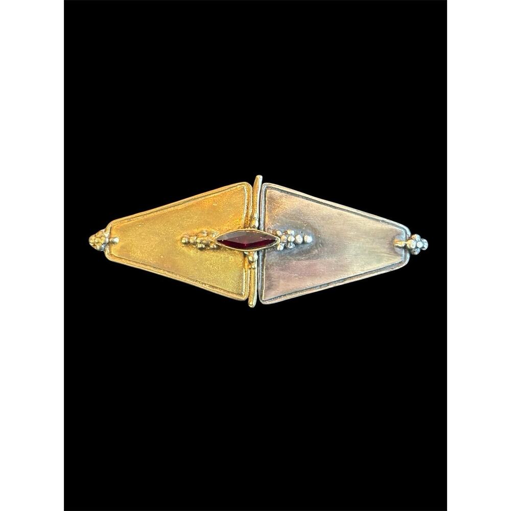Vtg Art Deco Style Geometric Mixed Metal Brooch Sterling Silver 925 Modernist